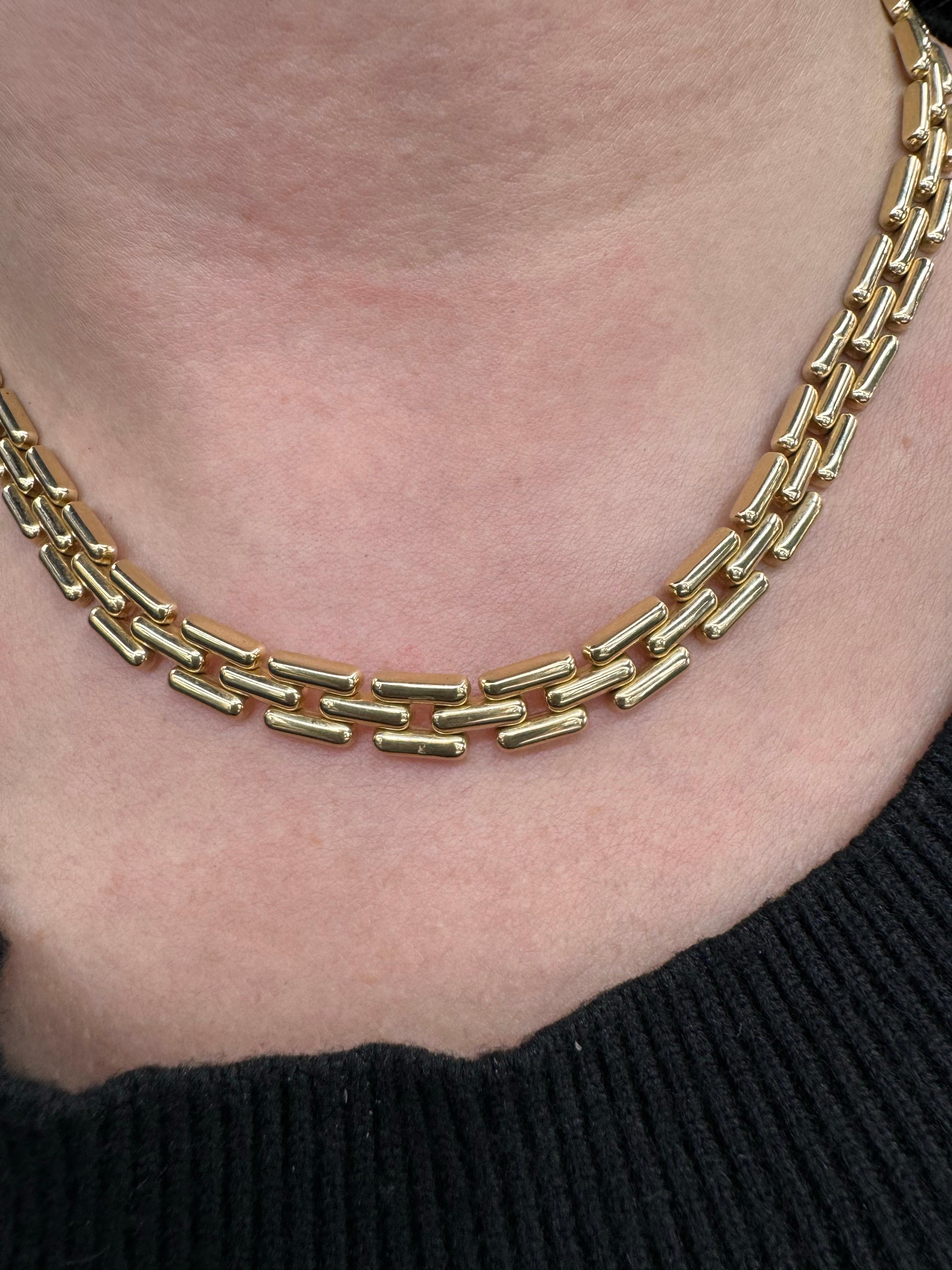 Contemporain Collier à trois rangées de maillons panthère en or jaune 14 carats 35,8 grammes 6,9 mm 16 pouces en vente