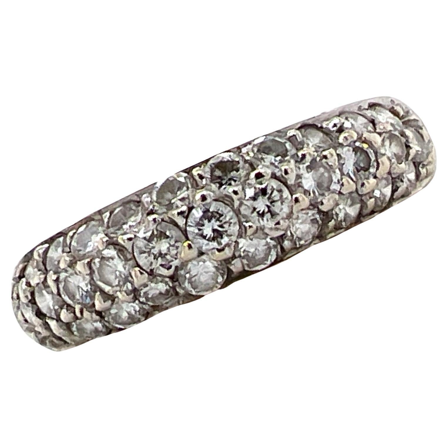 Three Row Pavé Diamond 18 Karat White Gold Wedding Band Ring