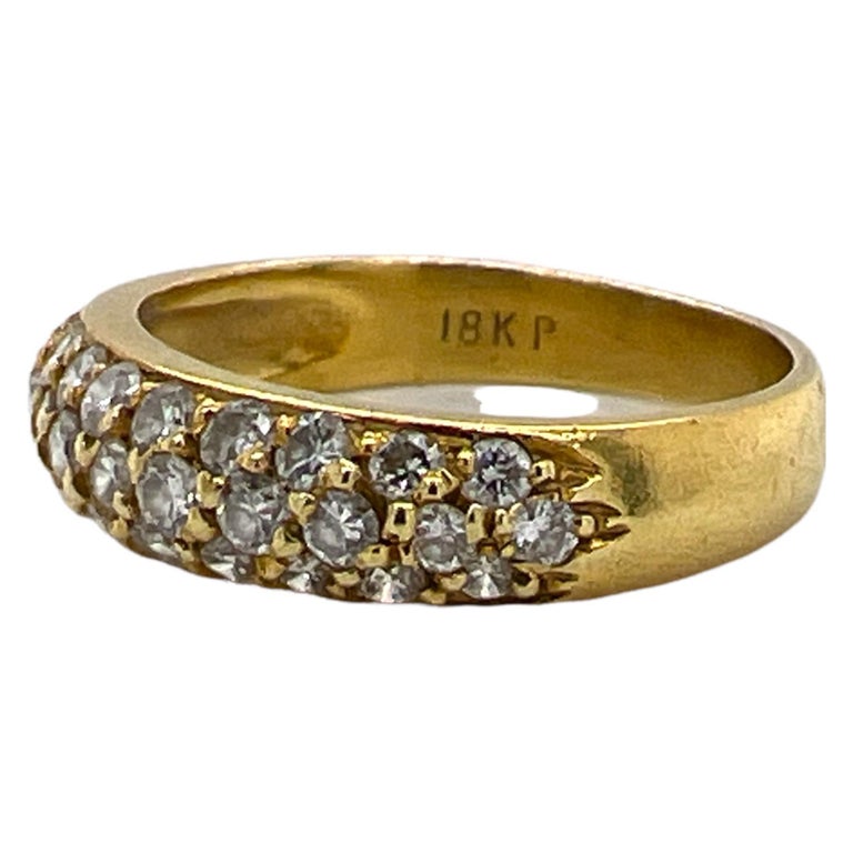 Three Row Pavé Diamond 18 Karat Yellow Gold Wedding Band Ring In Excellent Condition For Sale In Boca Raton, FL