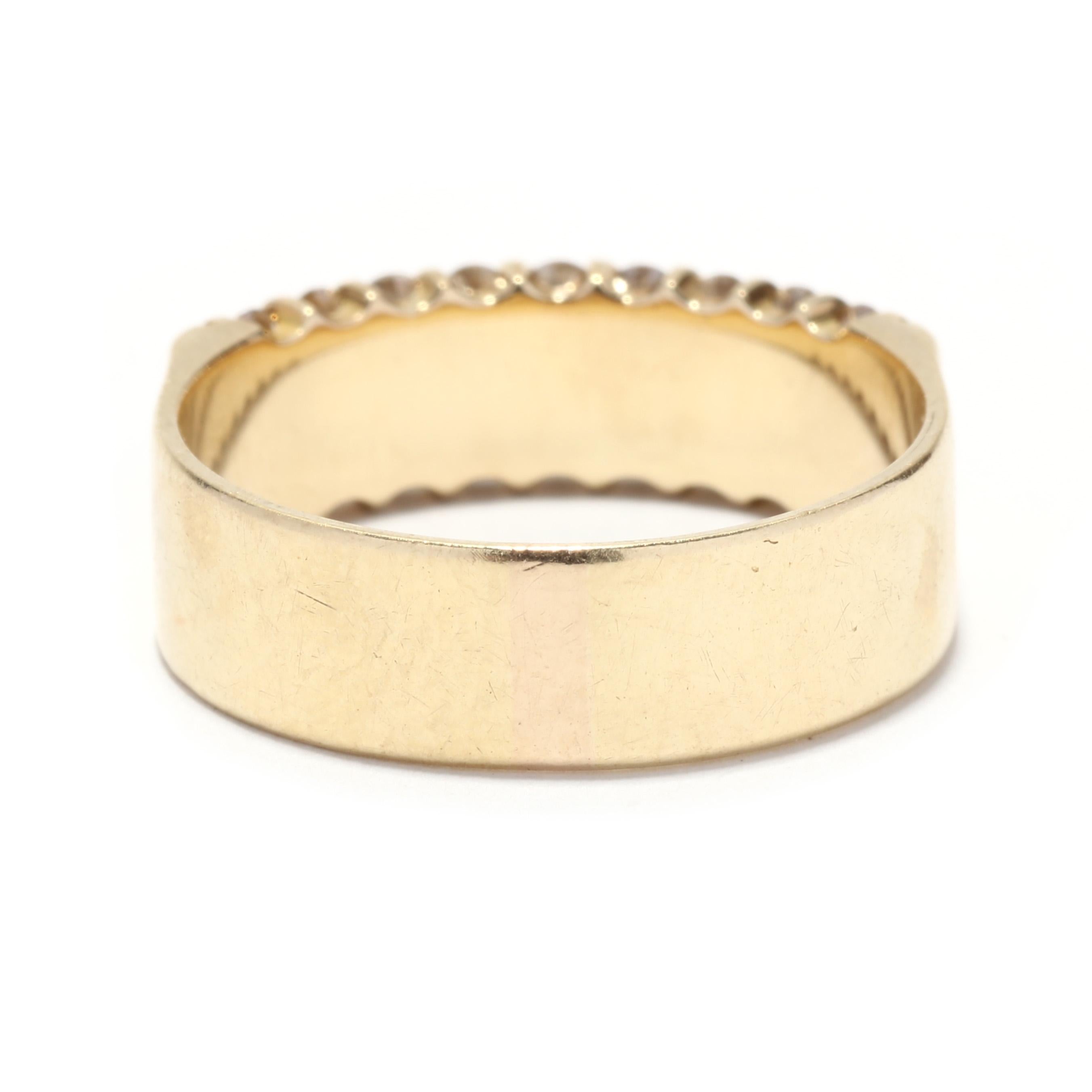 Brilliant Cut Three Row Pavé Diamond Band Ring, 14KT Yellow Gold, Ring For Sale