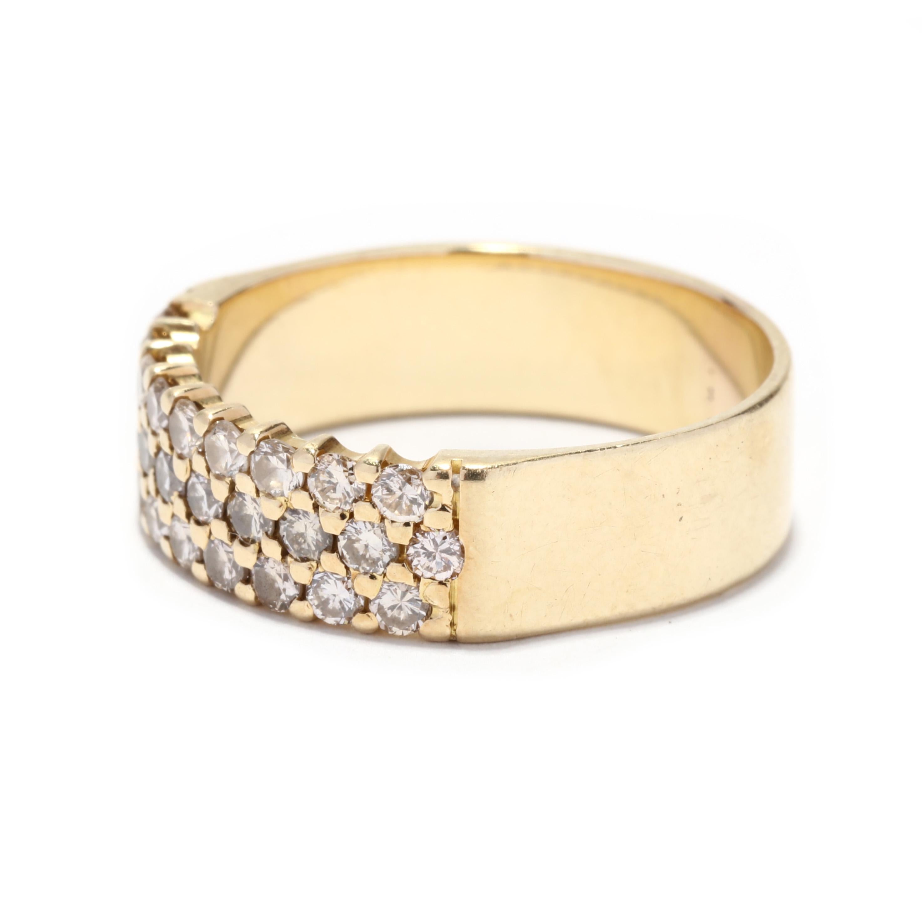 Three Row Pavé Diamond Band Ring, 14KT Yellow Gold, Ring In Good Condition For Sale In McLeansville, NC
