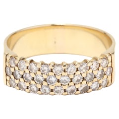 Dreireihiger Pavé-Diamantbandring, 14KT Gelbgold, Ring
