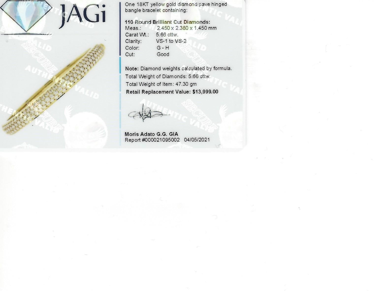 Three Row Pave Diamond Hinged Bangle Cuff Bracelet in 18 Karat Yellow Gold 4