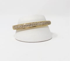 Three Row Pave Diamond Hinged Bangle Cuff Bracelet in 18 Karat Yellow Gold