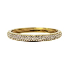 Three Row Pave Diamond Hinged Bangle Cuff Bracelet in 18 Karat Yellow Gold