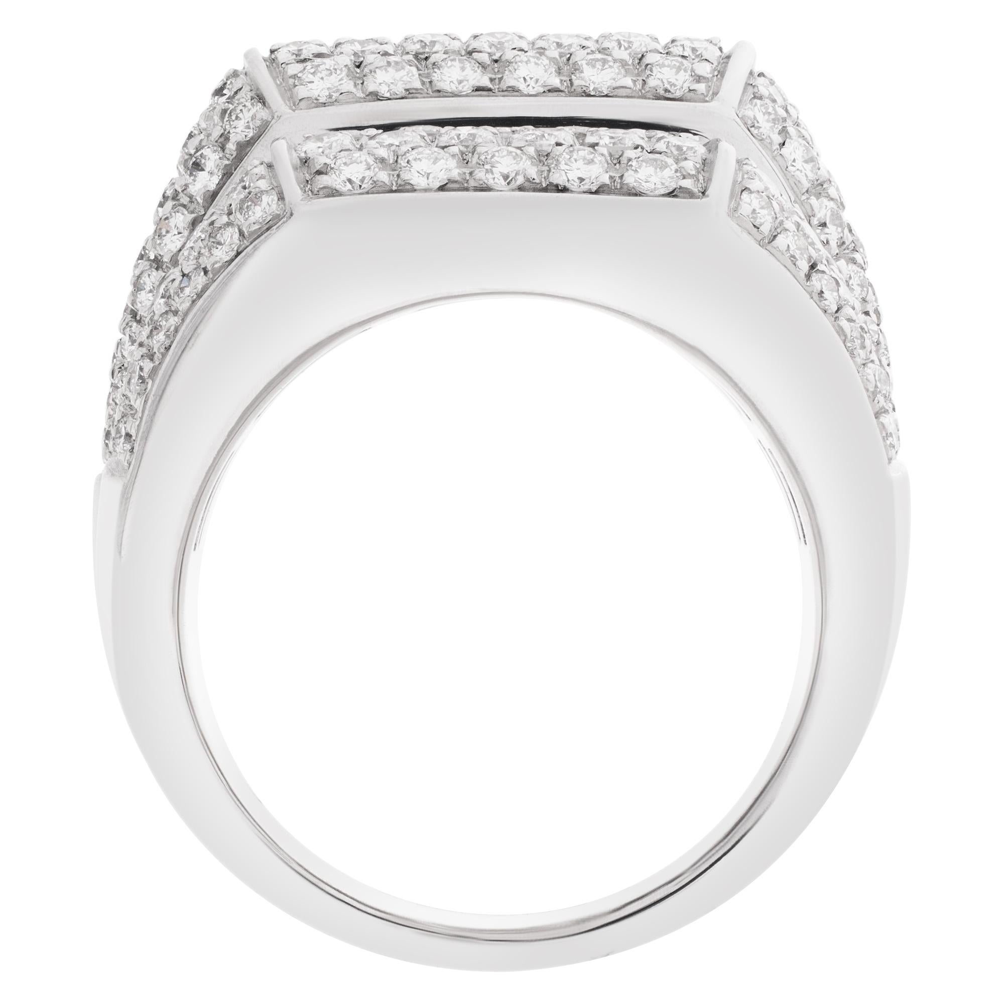 Women's Three-Row Pave Diamond Ring in 18k White Gold For Sale