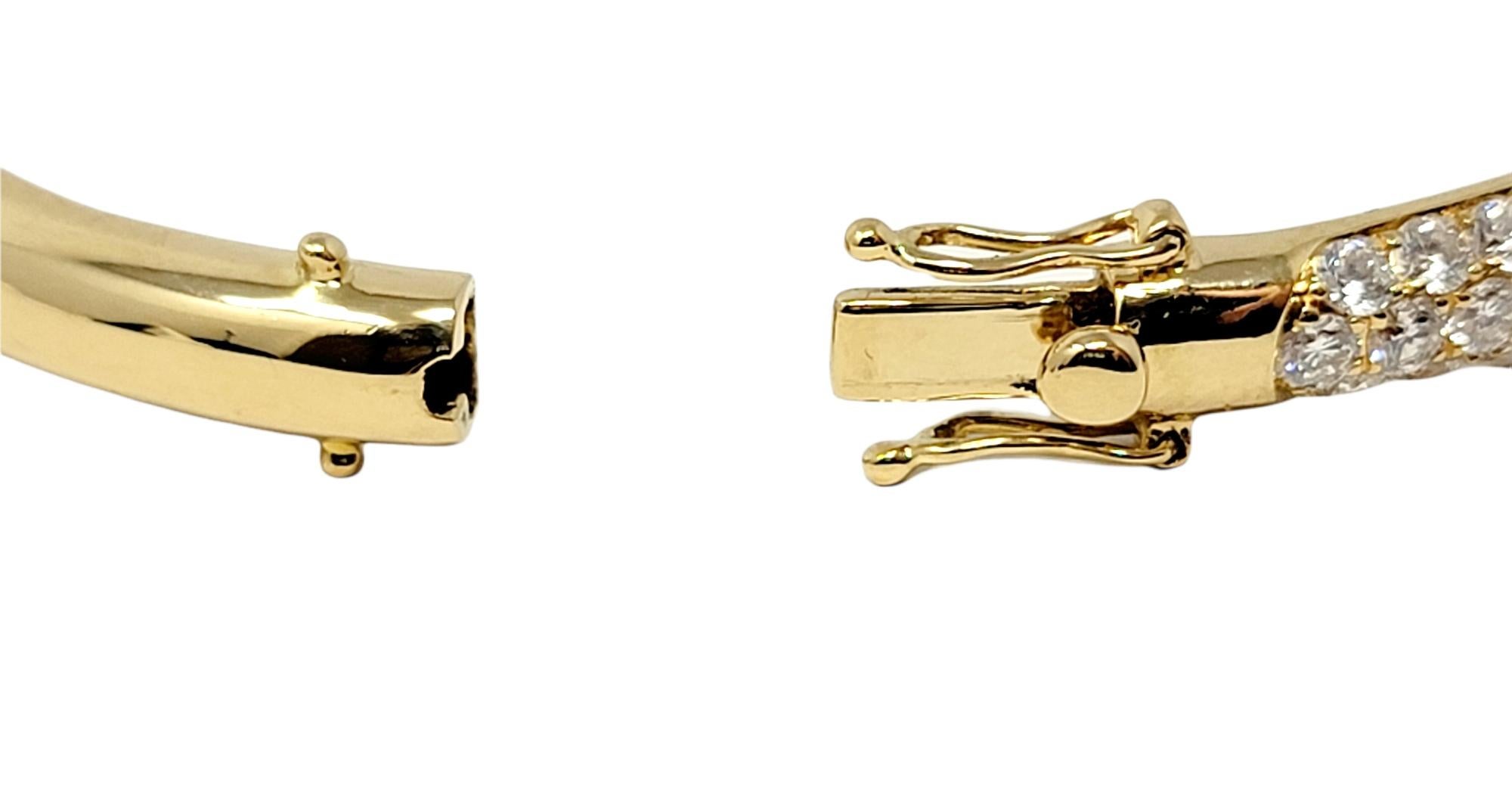 Three Row Pave Diamond Thin Hinged Bangle Bracelet in 18 Karat Yellow Gold For Sale 4