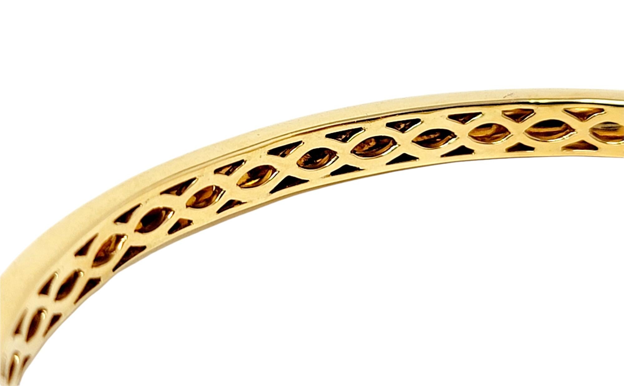 Three Row Pave Diamond Thin Hinged Bangle Bracelet in 18 Karat Yellow Gold For Sale 1