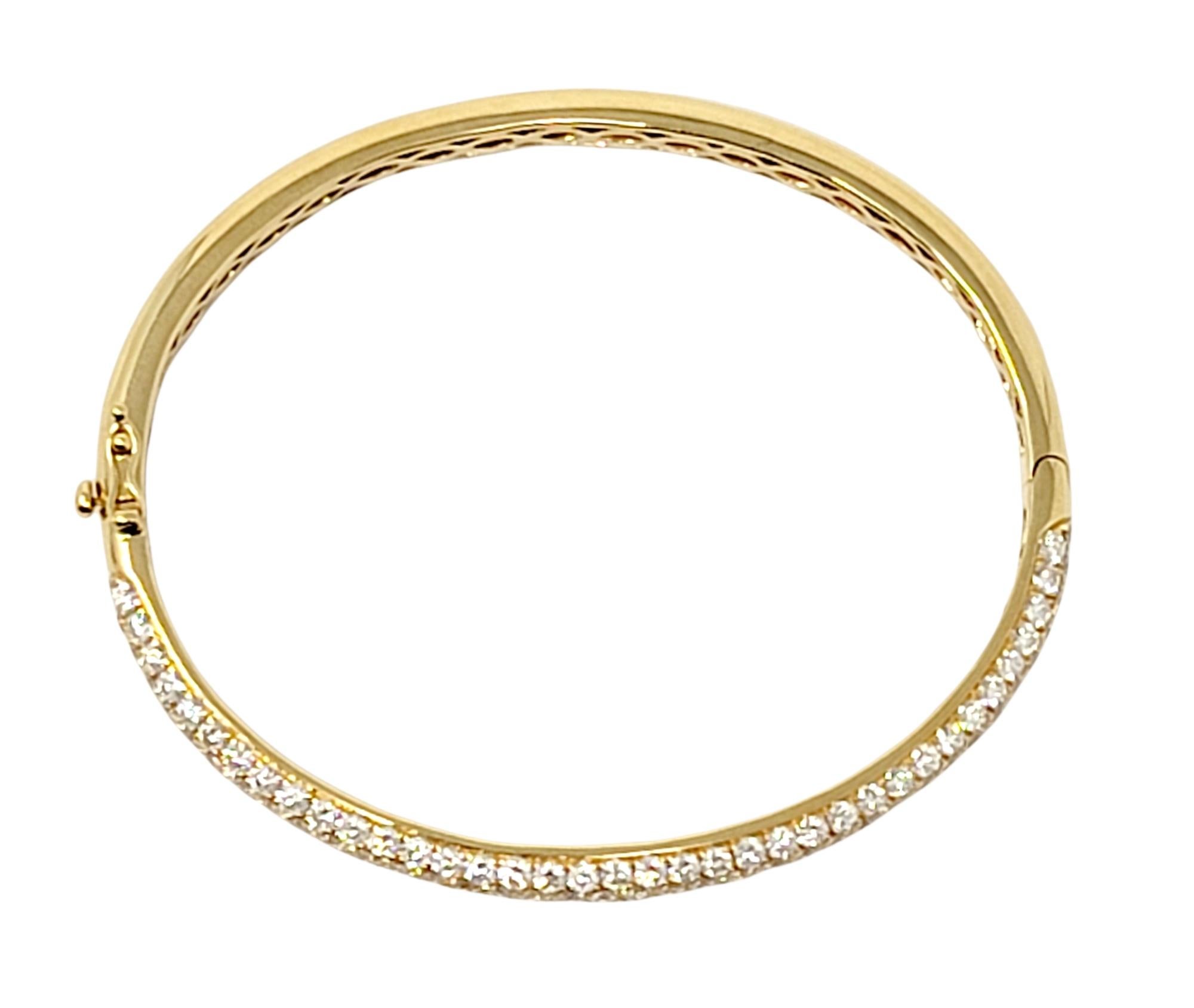 Three Row Pave Diamond Thin Hinged Bangle Bracelet in 18 Karat Yellow Gold For Sale 2