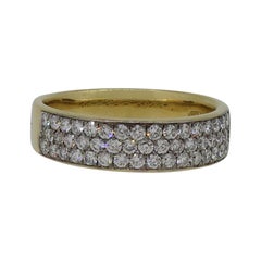 Three Row Pave Set Diamond Ring 18 Karat Yellow & White Gold 1.02 Carat