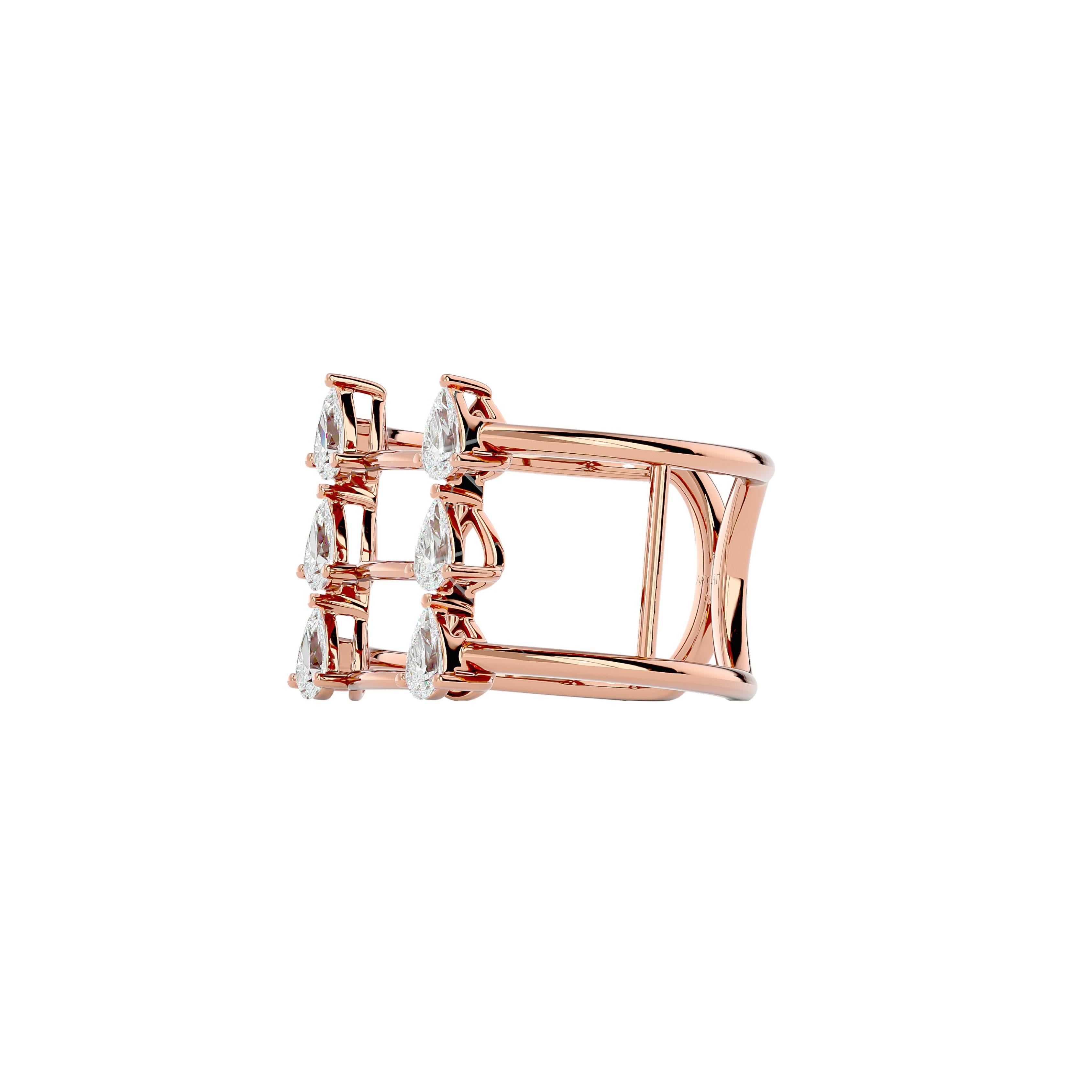Women's or Men's Three Row Pear Diamond Butterfly Ring in 18 Karat Gold For Sale