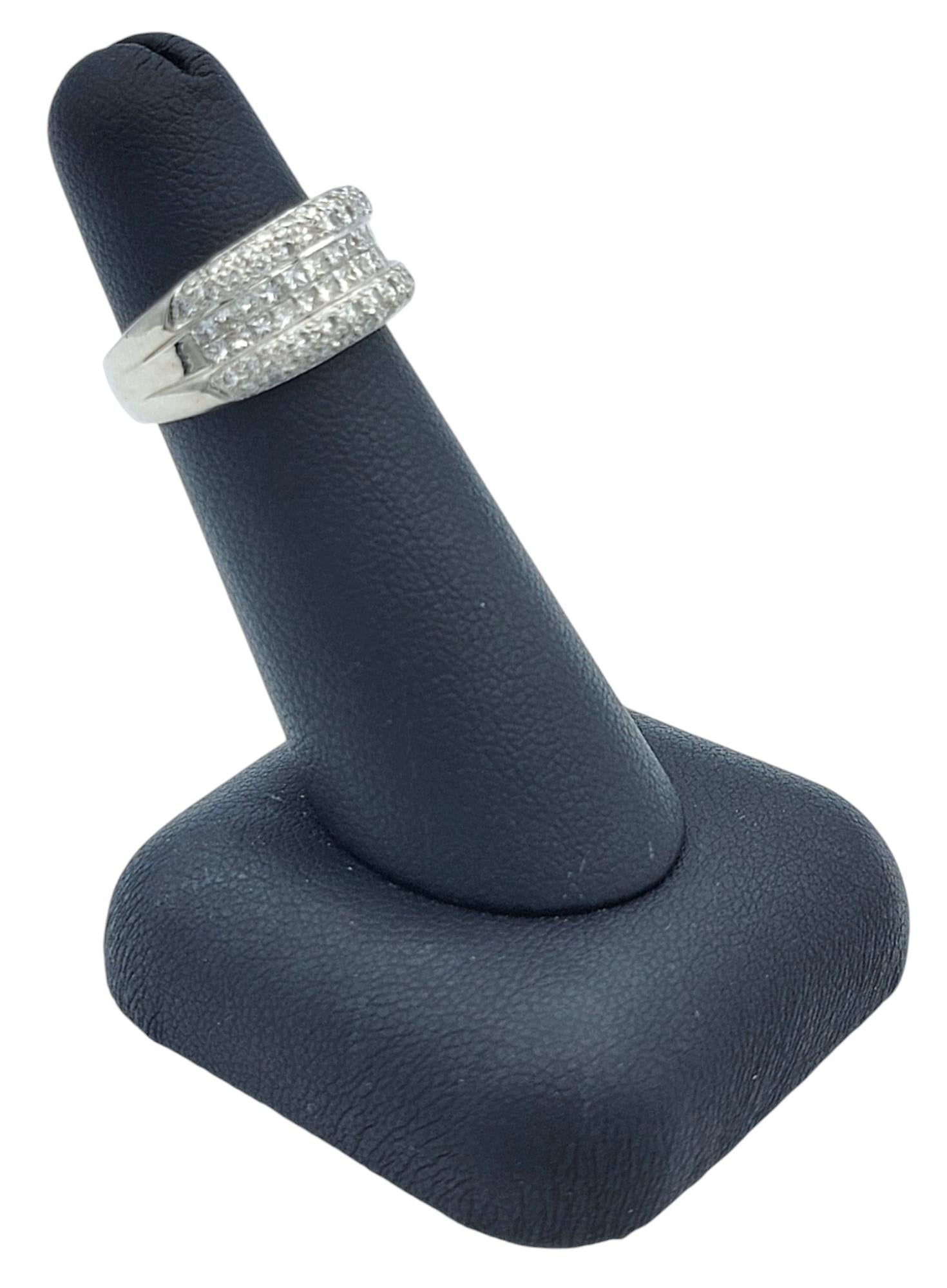 Three Row Princess and Round Cut Diamond Band Ring in 18 Karat White Gold For Sale 4