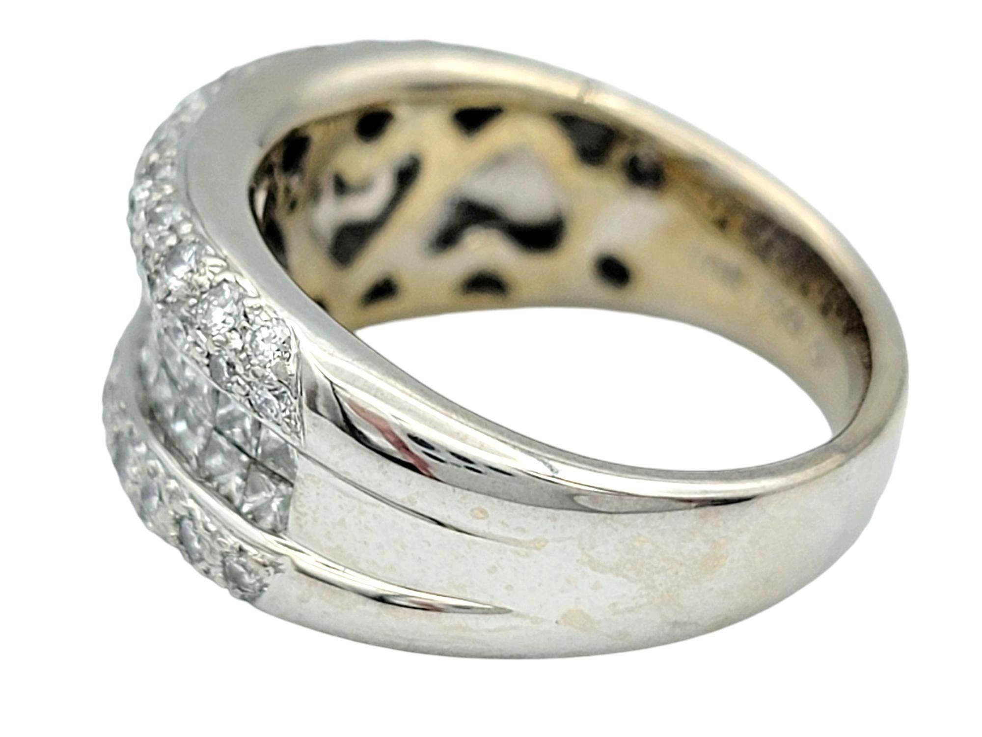 Three Row Princess and Round Cut Diamond Band Ring in 18 Karat White Gold In Good Condition For Sale In Scottsdale, AZ