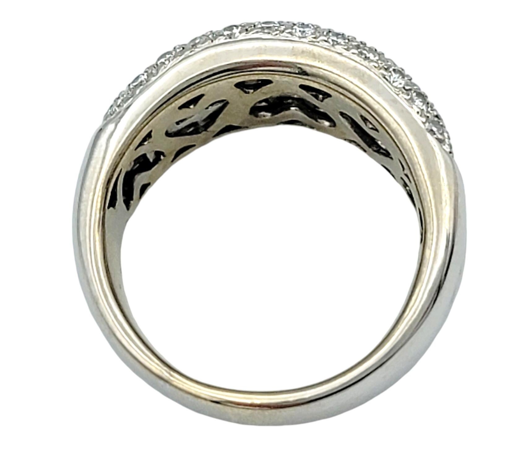 Women's Three Row Princess and Round Cut Diamond Band Ring in 18 Karat White Gold For Sale