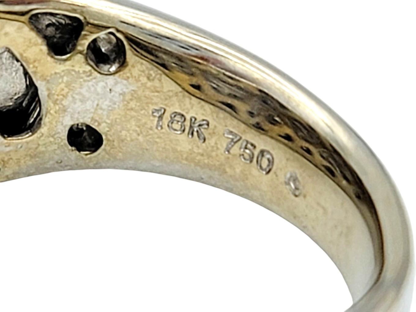 Three Row Princess and Round Cut Diamond Band Ring in 18 Karat White Gold For Sale 1