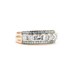 Three-Row Princess and Round Diamond Band in 14k Rose Gold