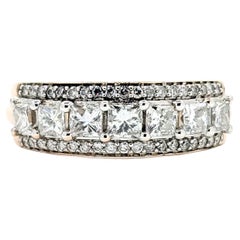 Three-Row Princess and Round Diamond Band in 14k Rose Gold