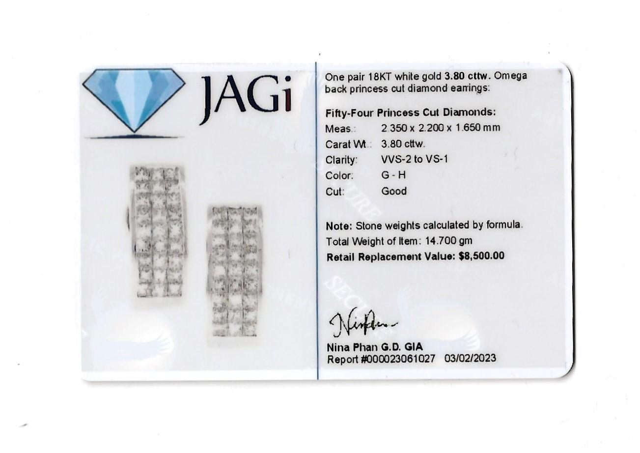 Three Row Princess Cut Diamond Half Hoop Non-Pierced Earrings in 18 Karat Gold For Sale 10