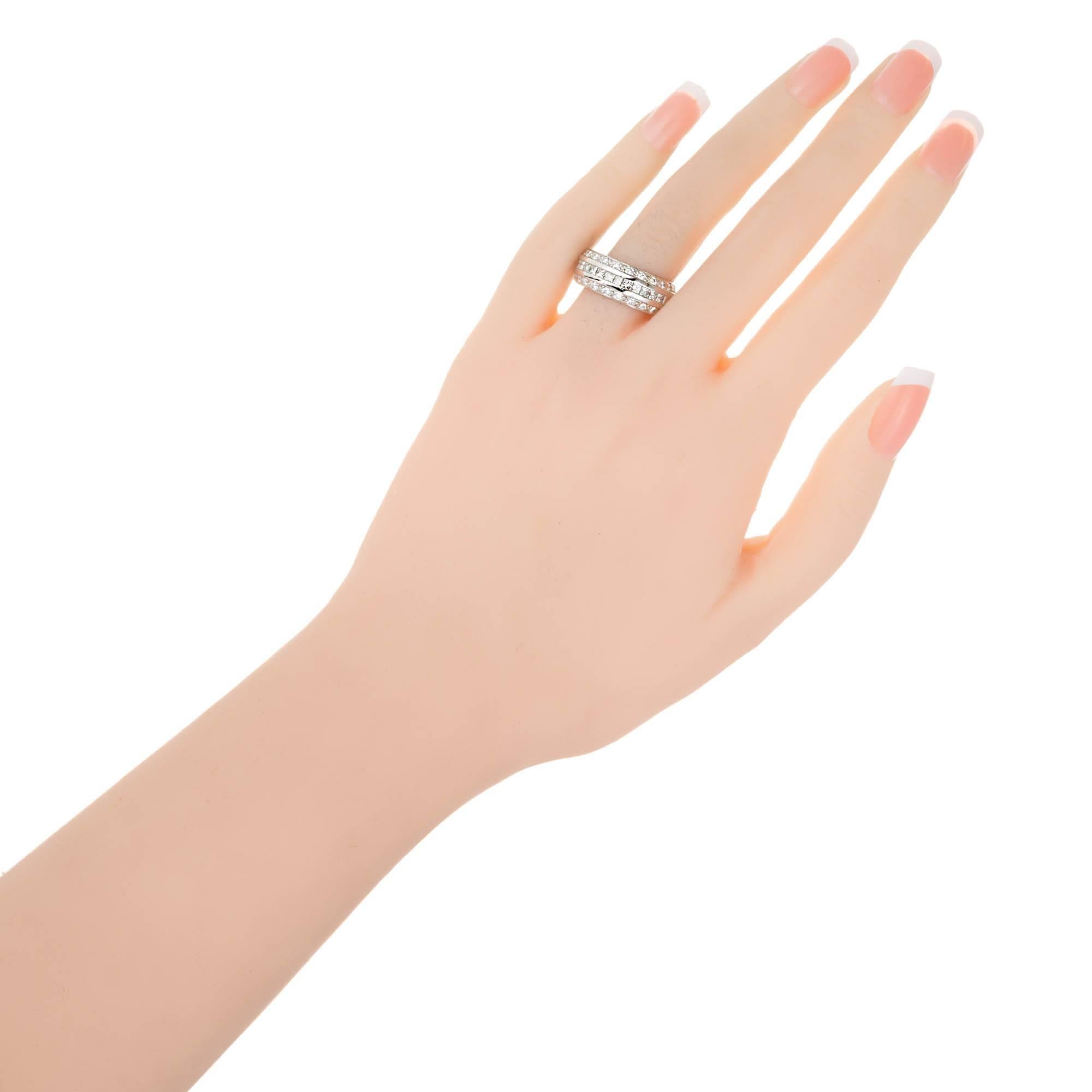 2.00 Carat Three-Row Princess Round Cut Diamond White Gold Wedding Band Ring In Excellent Condition For Sale In Stamford, CT