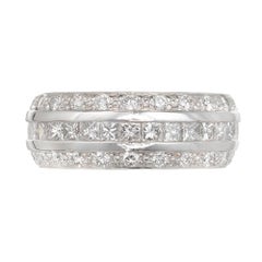 Three-Row Princess Round Cut Diamond White Gold Band Ring