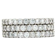 Three Row Round Brilliant Cut Diamond Platinum Wedding Eternity Band Ring Sz 5