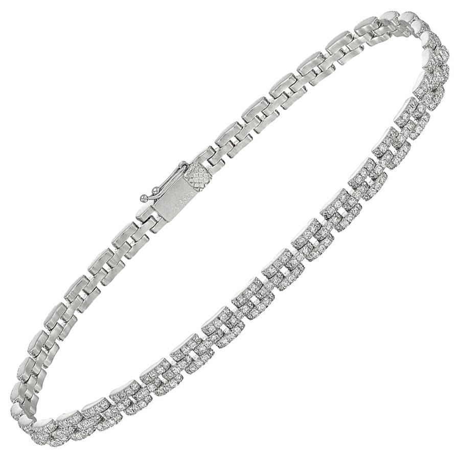 Three-Row Round Brilliant Diamond Link Bracelet