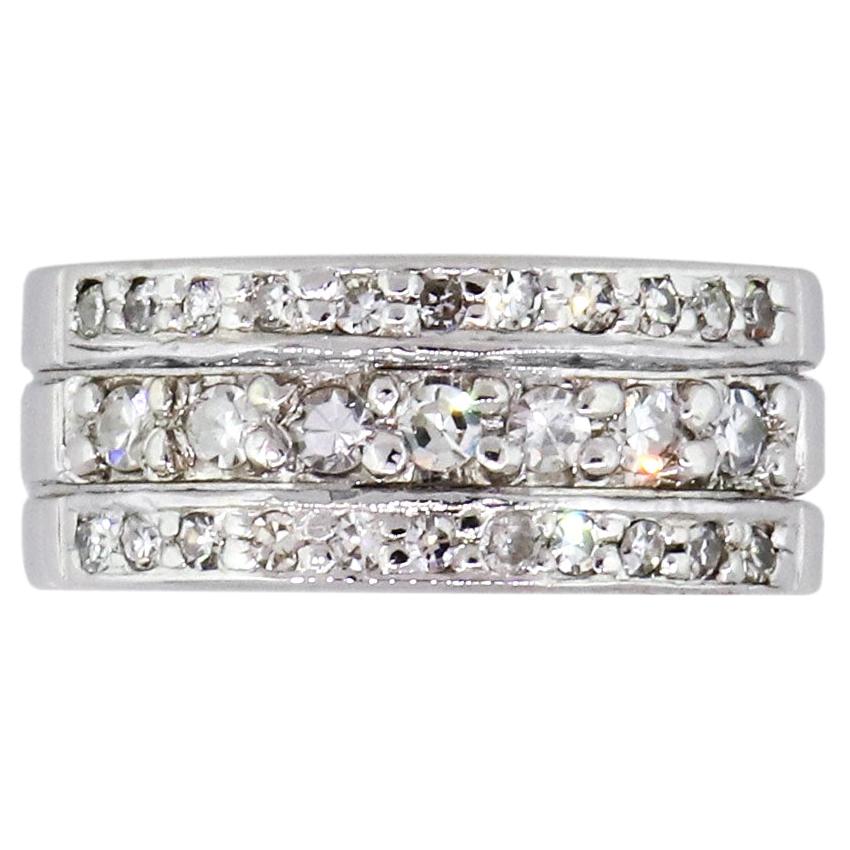 Dreireihiger runder Brillant-Diamant-Hochzeitsring im Angebot