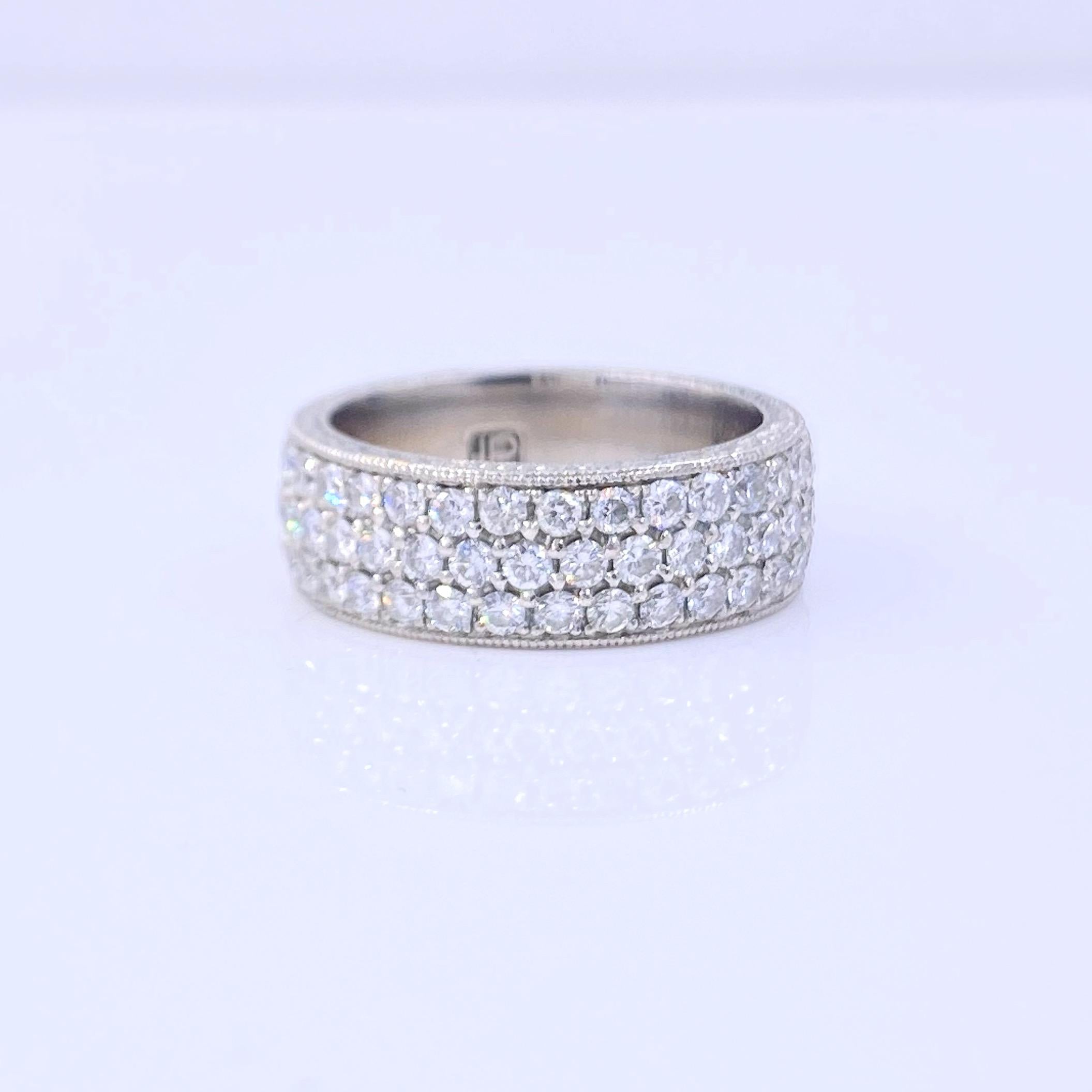 Three-Row Round Diamond Eternity Band Ring 2.04 Carat Platinum In Excellent Condition For Sale In San Diego, CA