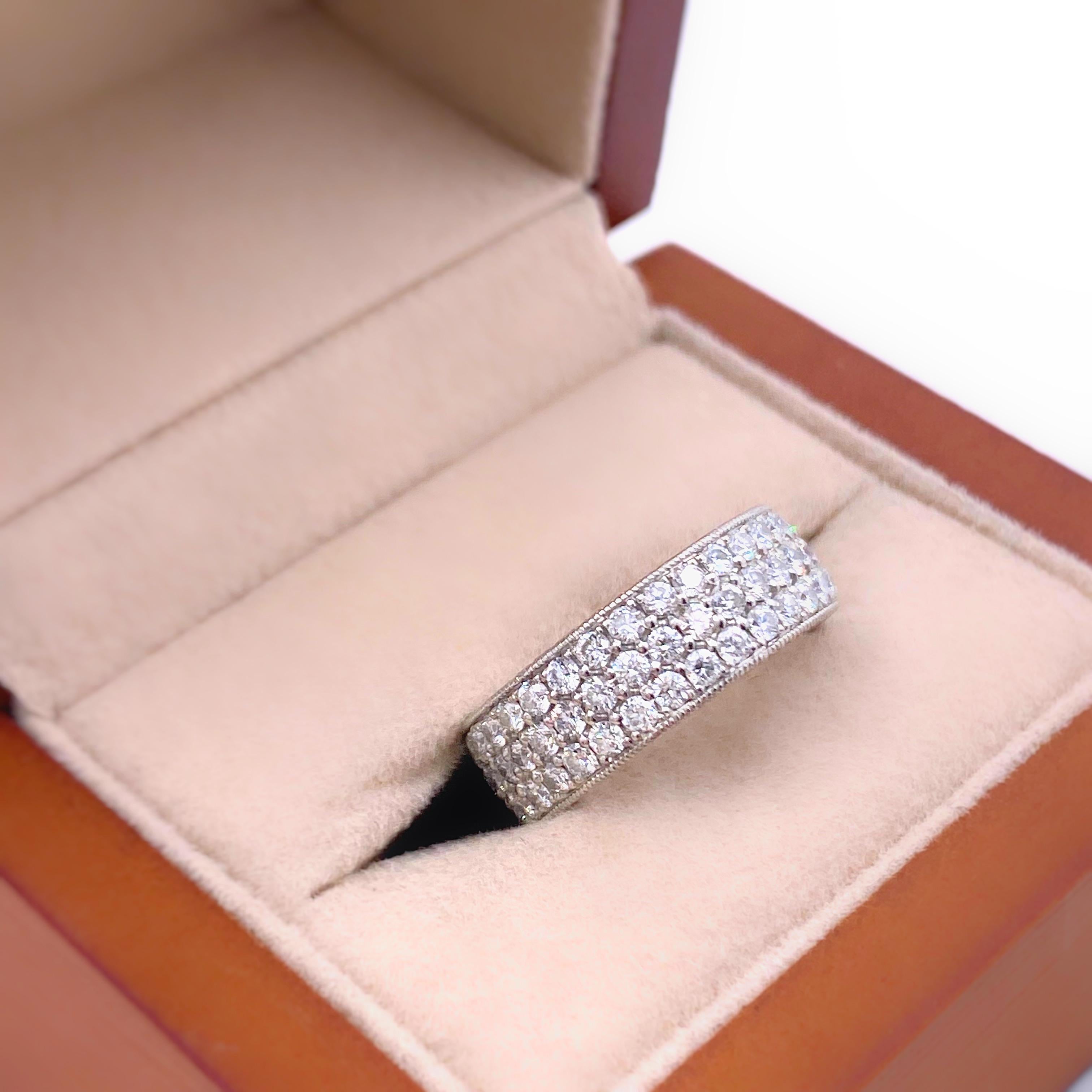 Women's or Men's Three-Row Round Diamond Eternity Band Ring 2.04 Carat Platinum For Sale