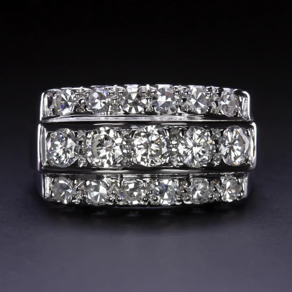 stunning cocktail ring is encrusted with 3 rows of shimmering high quality diamonds! Totaling 1.25ct, the diamonds have a substantial, eye catching look! They cover the face of the ring in striking continuous sparkle. Bright white and completely eye