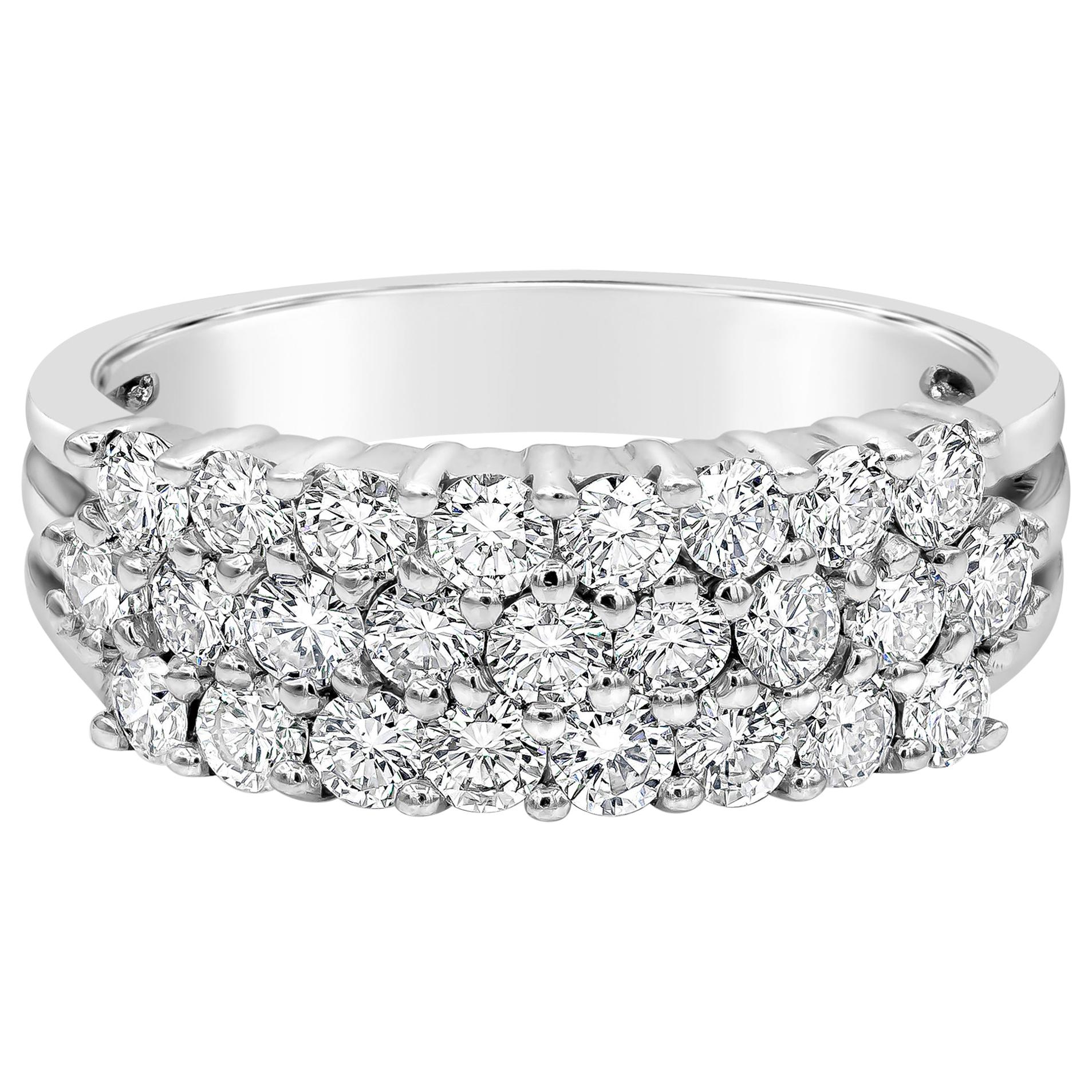 Three-Row Round Diamond Half-Way Ring For Sale