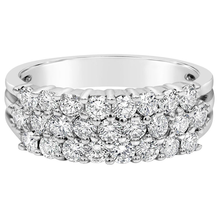 Three-Row Round Diamond Half-Way Ring For Sale at 1stDibs