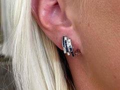 Three Row Sapphire and Diamond Huggie Earrings in 18k White Gold