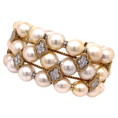 Three Row South Sea Pearl & Diamond Cuff