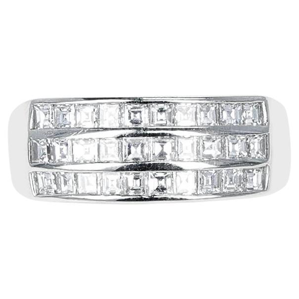 Three Row Square Shape 1 Ctw. Diamond Band Ring, Platinum