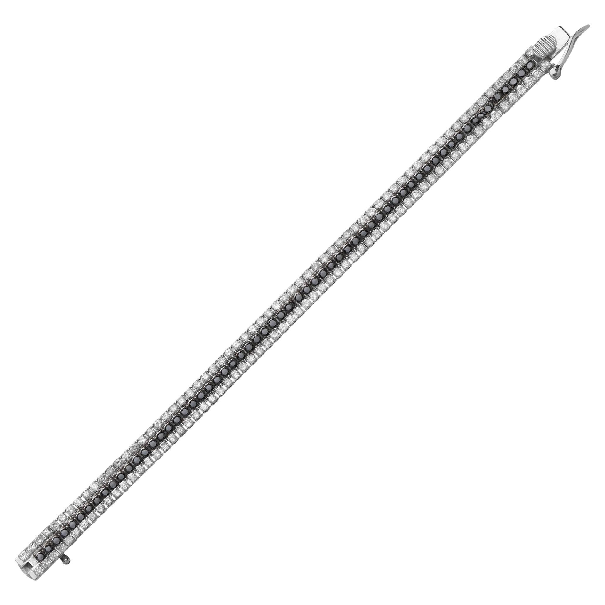 Bracciali tennis a tre file con diamanti bianchi e neri