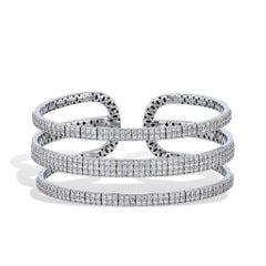 Three Row White Gold Diamond Cuff Bracelet