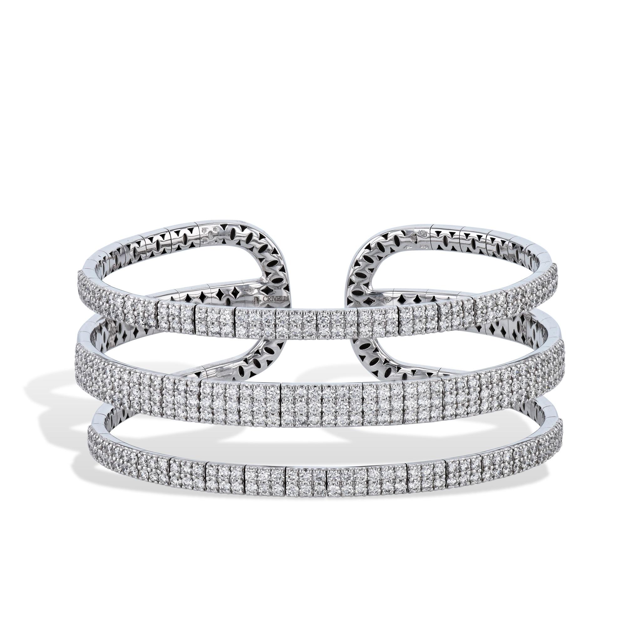 Bracciale con diamanti a tre file in oro bianco In condizioni Nuovo in vendita a Miami, FL