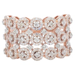 Bague à large bande de diamants naturels à trois rangs en or massif 14K (certifié)