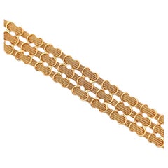 Retro Three Row Woven Net Motif Bracelet 41.2 Grams 18 Karat Yellow Gold