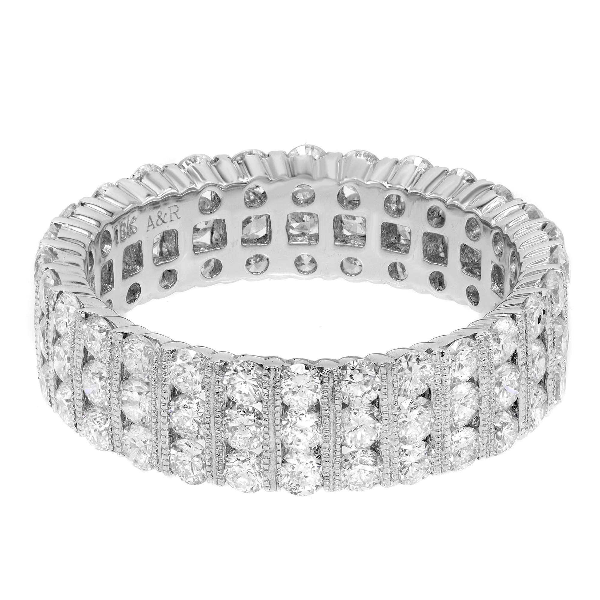 Round Cut Three Rows Bar Set Diamond Wedding Eternity Band 18K White Gold 2.57cttw For Sale