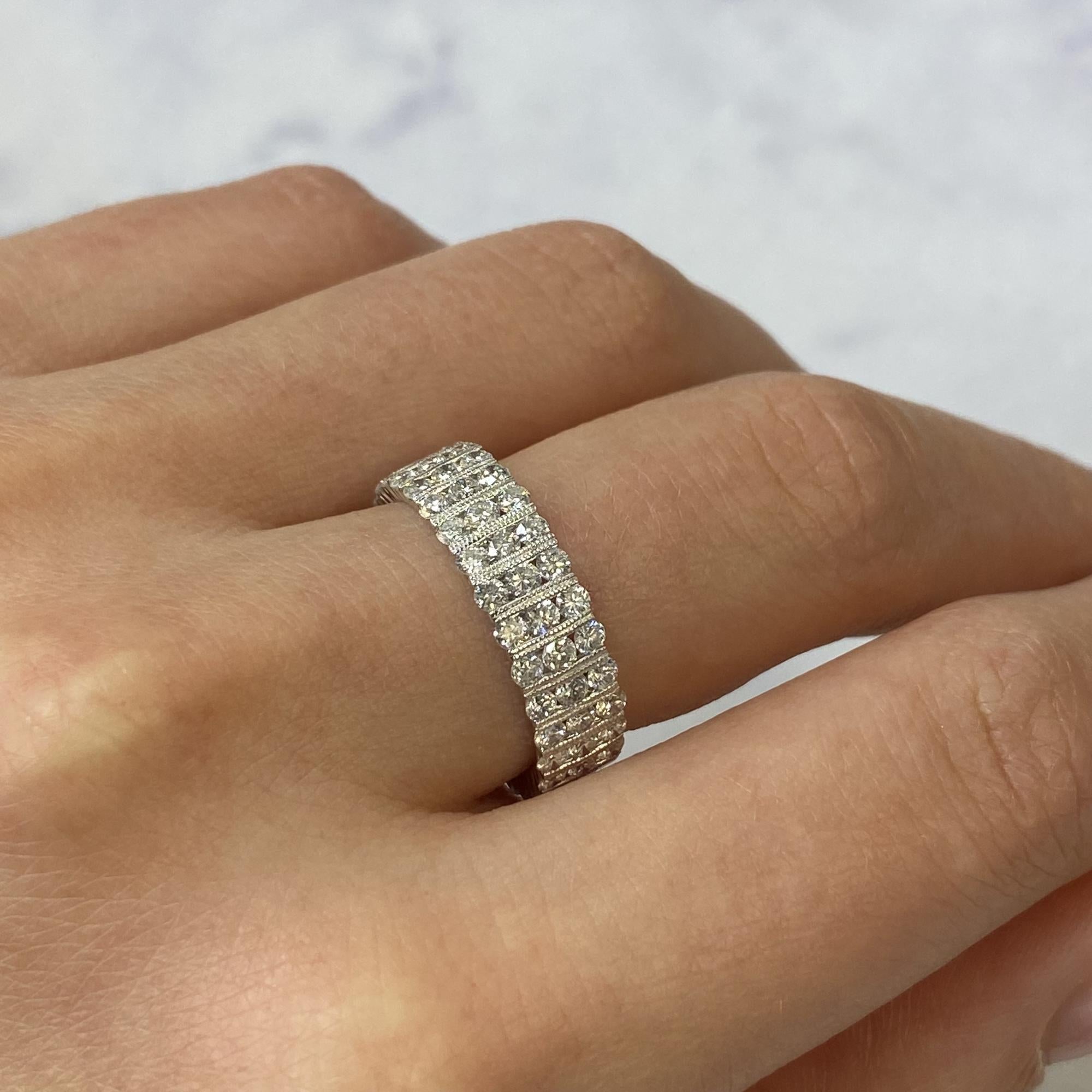 Three Rows Bar Set Diamond Wedding Eternity Band 18K White Gold 2.57cttw In New Condition For Sale In New York, NY