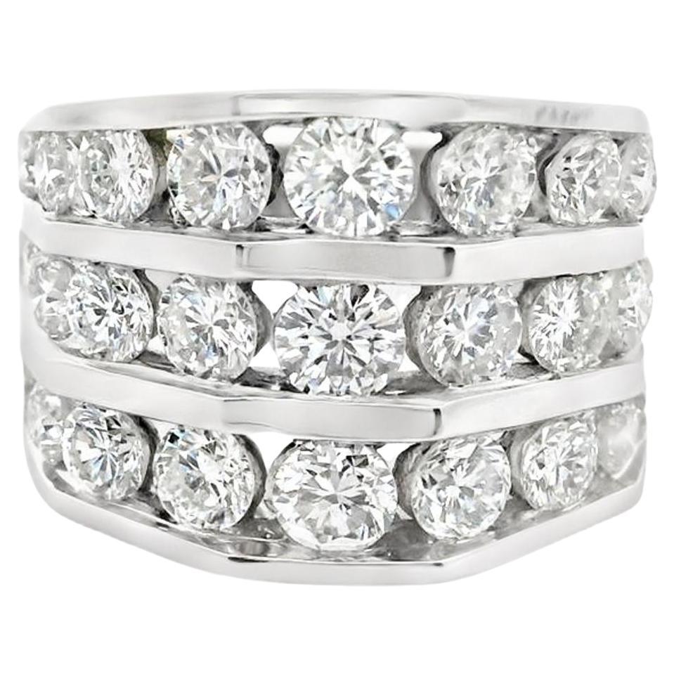 Three Rows Diamond 14k Gold Band Ring