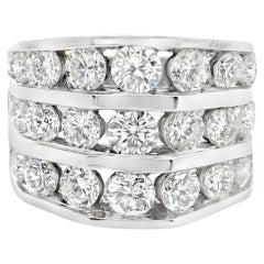 Three Rows Diamond 14k Gold Band Ring
