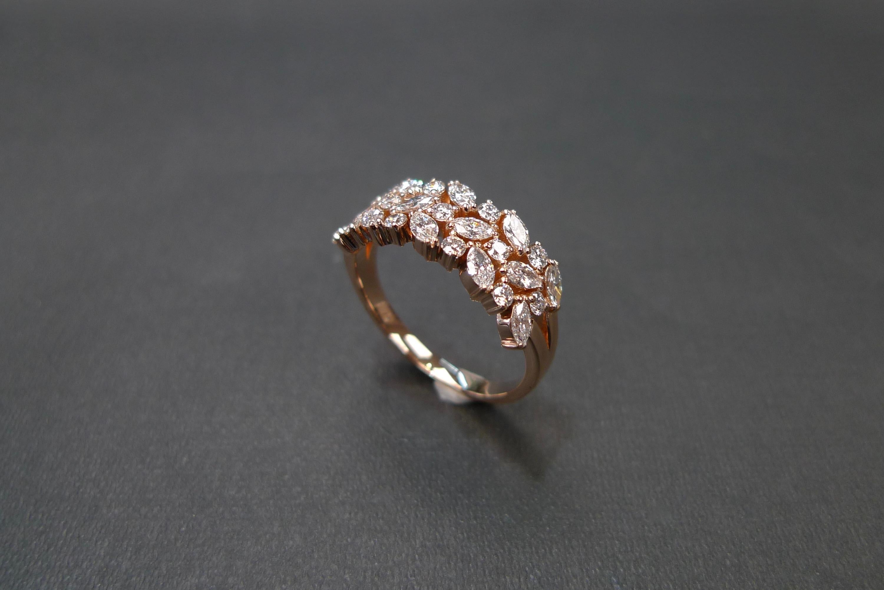 For Sale:  Three Rows Marquise Cut Diamond Unique Wedding Ring Band 18k Rose Gold 8