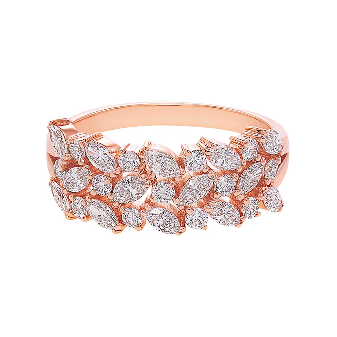 Three Rows Marquise Cut Diamond Unique Wedding Ring Band 18k Rose Gold