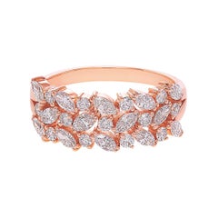 Anello nuziale unico a tre file con diamante taglio marquise in oro rosa 18k