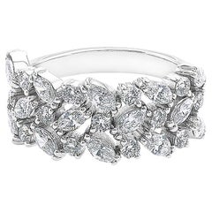 Three Rows Marquise Cut Diamond Unique Wedding Ring Band 18k White Gold