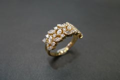 Three Rows Marquise Diamond Engagement Unique Wedding Ring Band 14K Yellow Gold