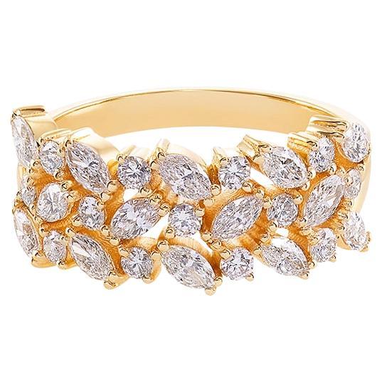 Bague de fiançailles de fiançailles unique à trois rangées de diamants marquises en or jaune 14 carats 